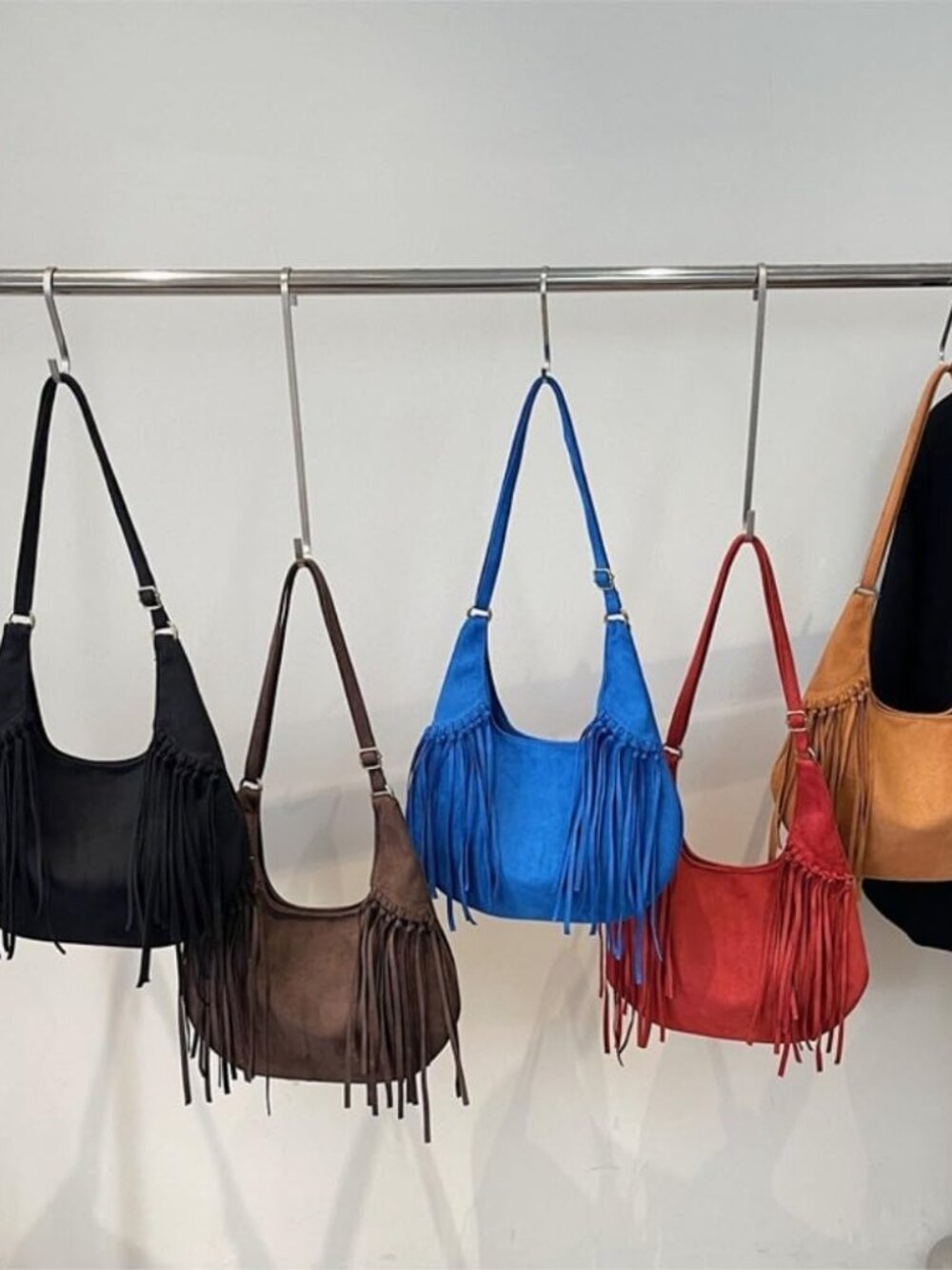 Women's Frosted Fringe Hobo Bag, Suede Leather Fashion Underarm Shoulder Purse, - Picture 5 of 5